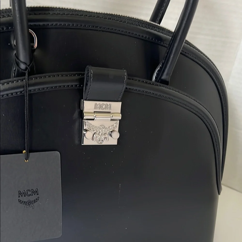 New! MCM Black Leather Satchel - Picture 2 of 5